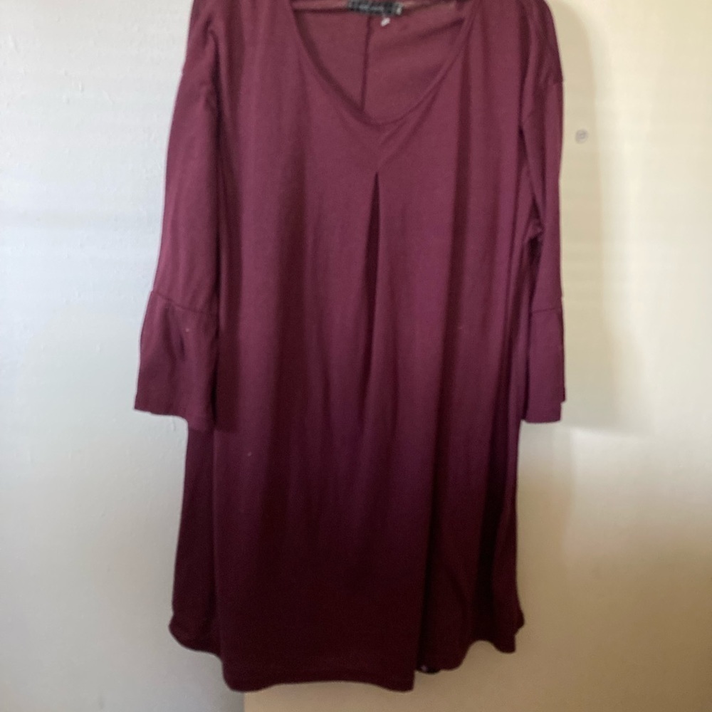 Summer V Neck Tunic Dress 3/4 Sleeve Flowy Shift Mini, A Line, pleat Swing dress